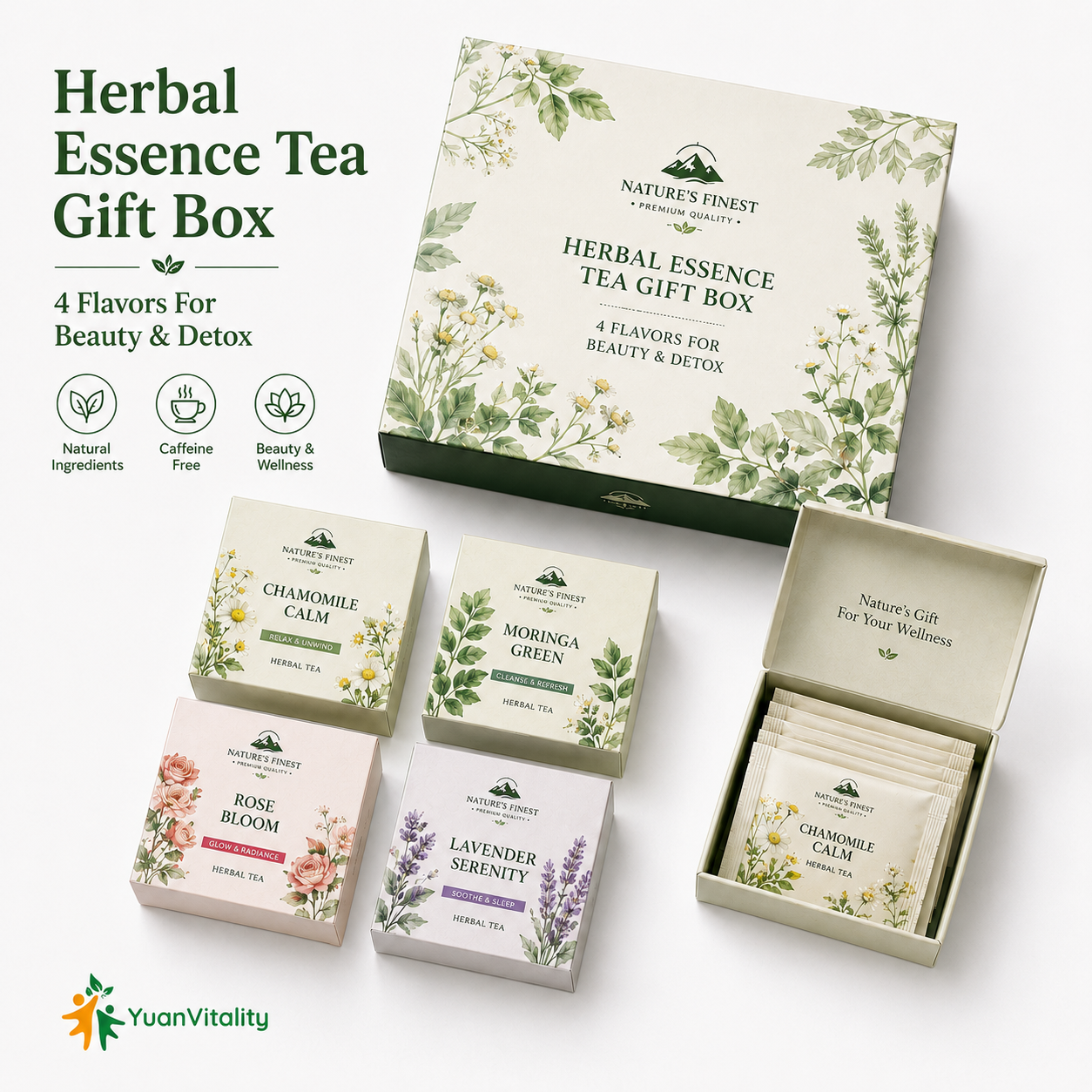 Herbal Essence Tea Gift Box 4 Flavors Beauty Detox Tea Set