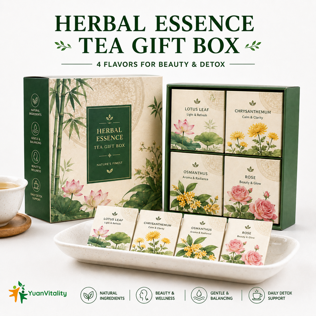 Herbal Essence Tea Gift Box 4 Flavors Beauty Detox Tea Set