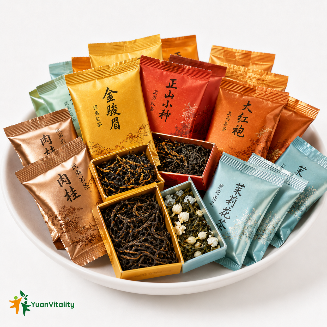 Chinese Tea Luxury Gift Set Jin Jun Mei Lapsang Souchong Da Hong Pao Rougui Jasmine Tea