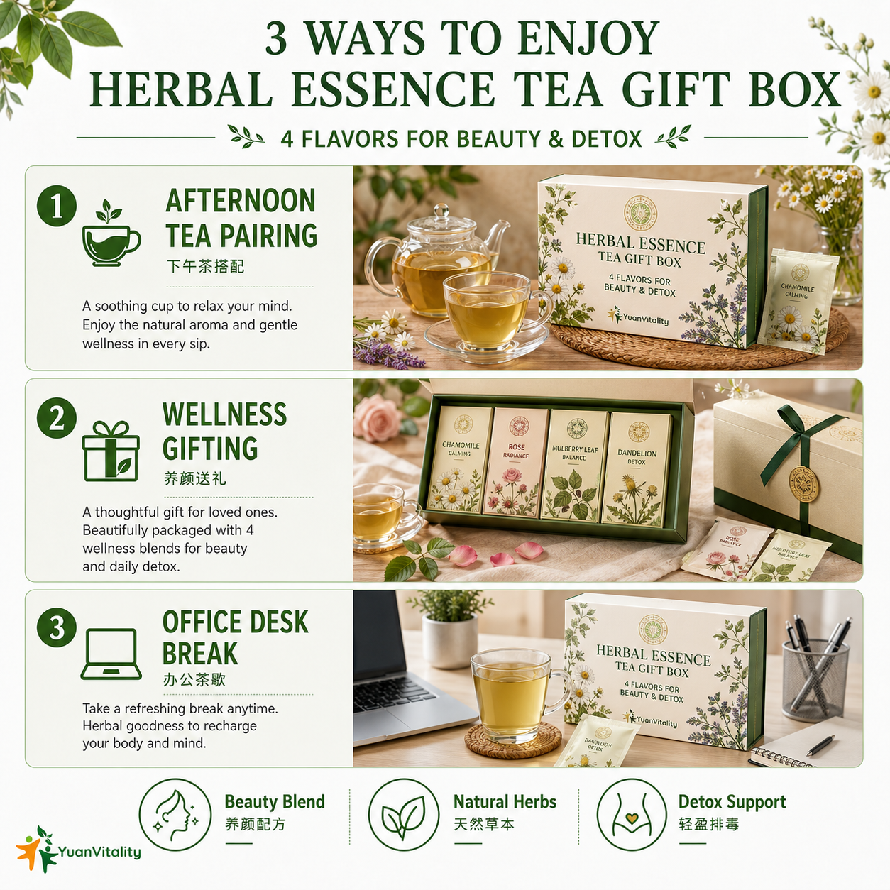 Herbal Essence Tea Gift Box 4 Flavors Beauty Detox Tea Set