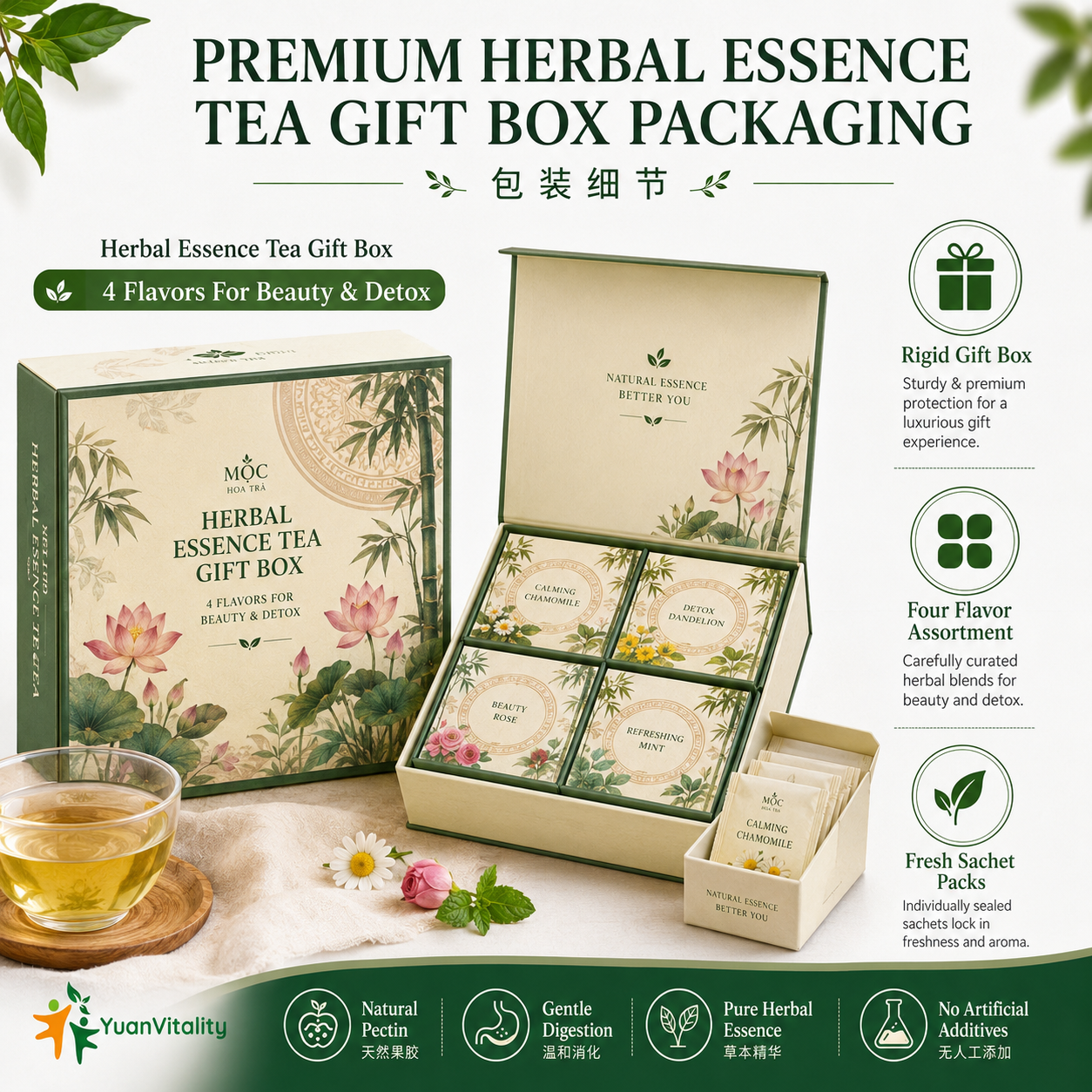 Herbal Essence Tea Gift Box 4 Flavors Beauty Detox Tea Set