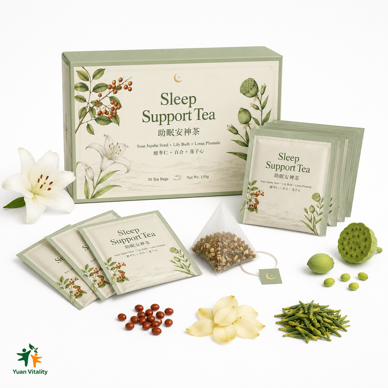 Calming Sleep Herbal Tea with Sour Jujube Seed, Lily Bulb & Lotus Plumule