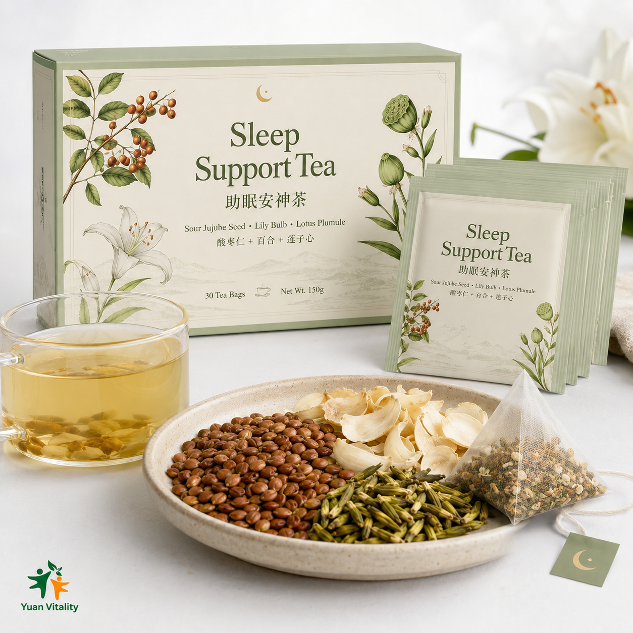 Calming Sleep Herbal Tea with Sour Jujube Seed, Lily Bulb & Lotus Plumule